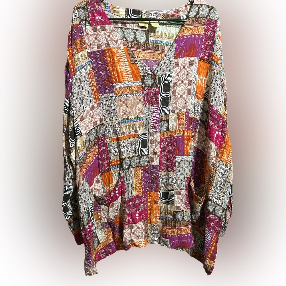 NWT Islander Pink and Orange Oversized Boxy Blouse